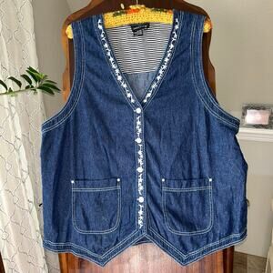 Vintage 90s Carole Little Vest Women Blue Denim embroidered Western Top 16W
